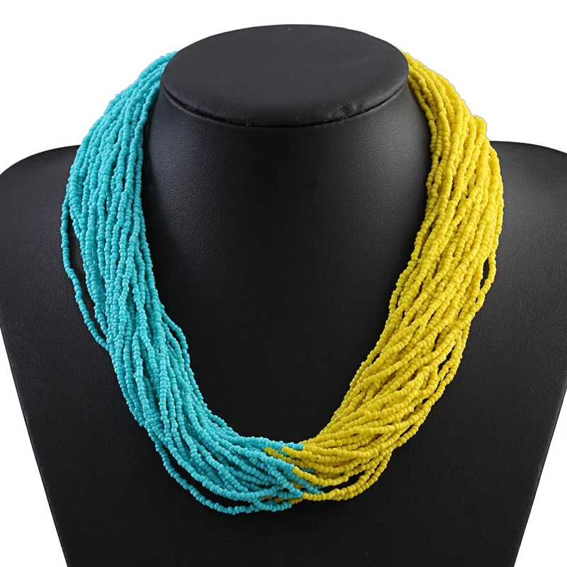 Женское многослойное колье чокер Boho разноцветное богемное разных цветов|necklace