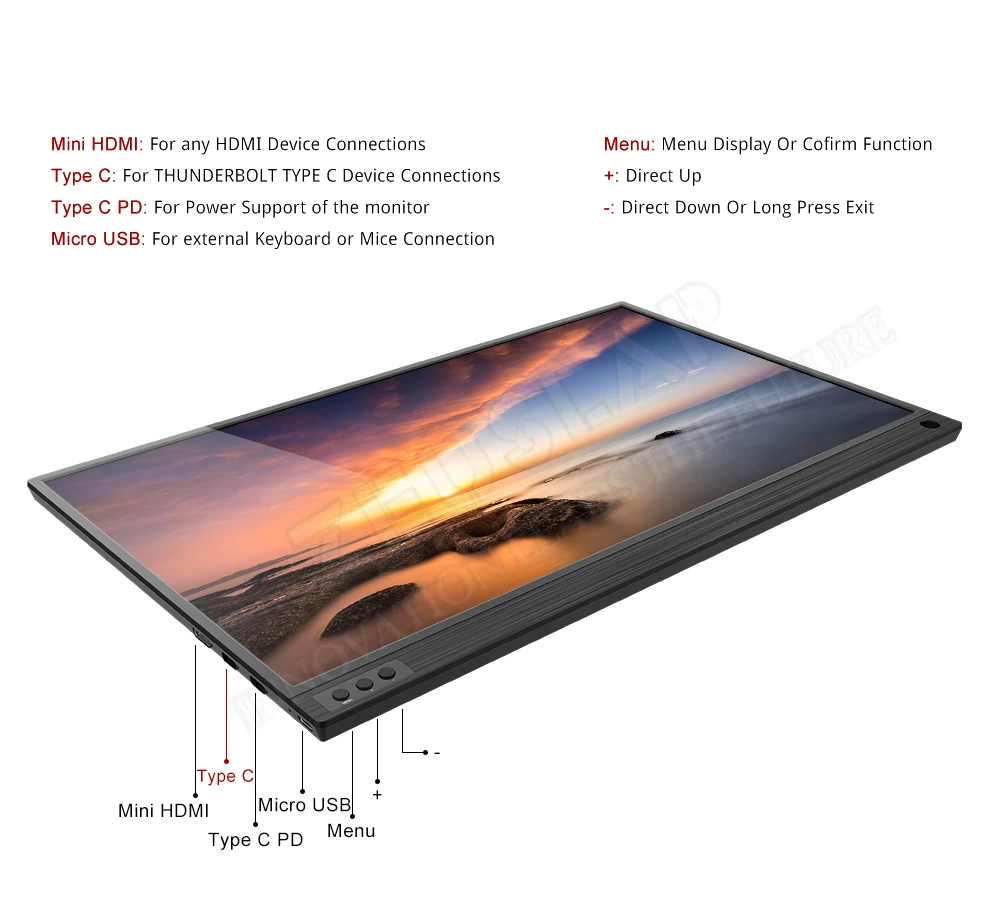 15,6 дюймовый сенсорный портативный монитор Full HD 1080 IPS USB C портативный монитор Встроенные двойные колонки совместимы с ноутбуком