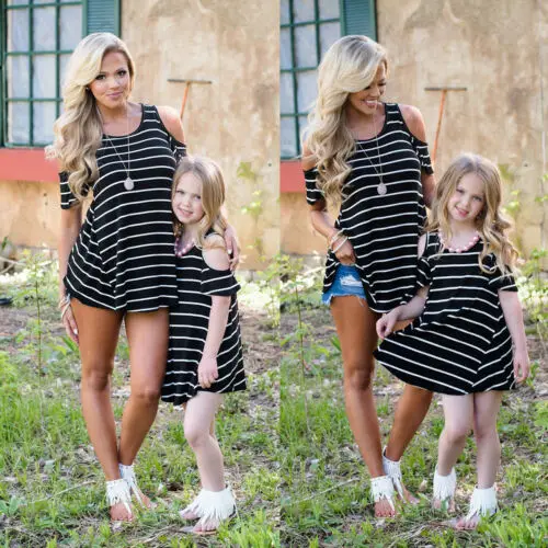 Одежда для мамы и дочки родителей детей в полоску топы девочек Семейный комплект