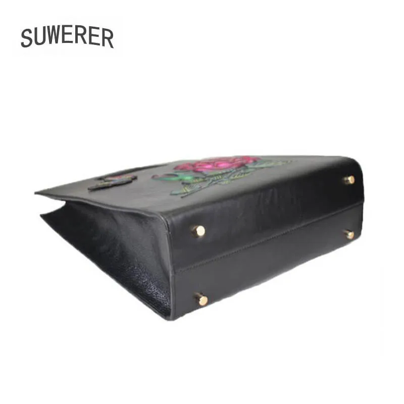 

SUWERER 2020 New Women Genuine Leather bags Embossing Flowers fashion luxury handbag women bags designer women leather handbags