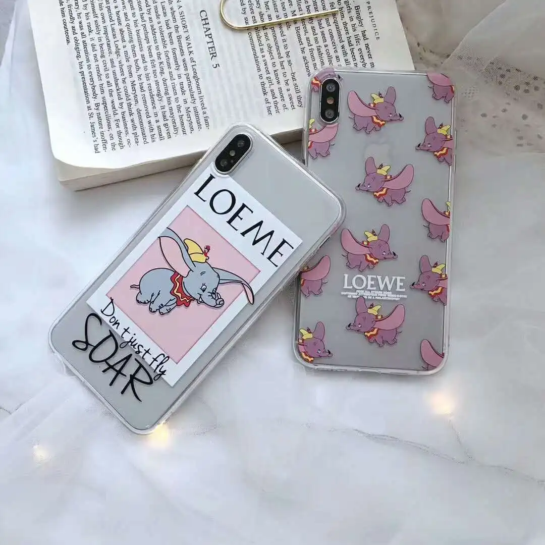 Популярный милый прозрачный плотный чехол из ТПУ с рисунком Loewe Dumbo для iPhone XR XS MAX X