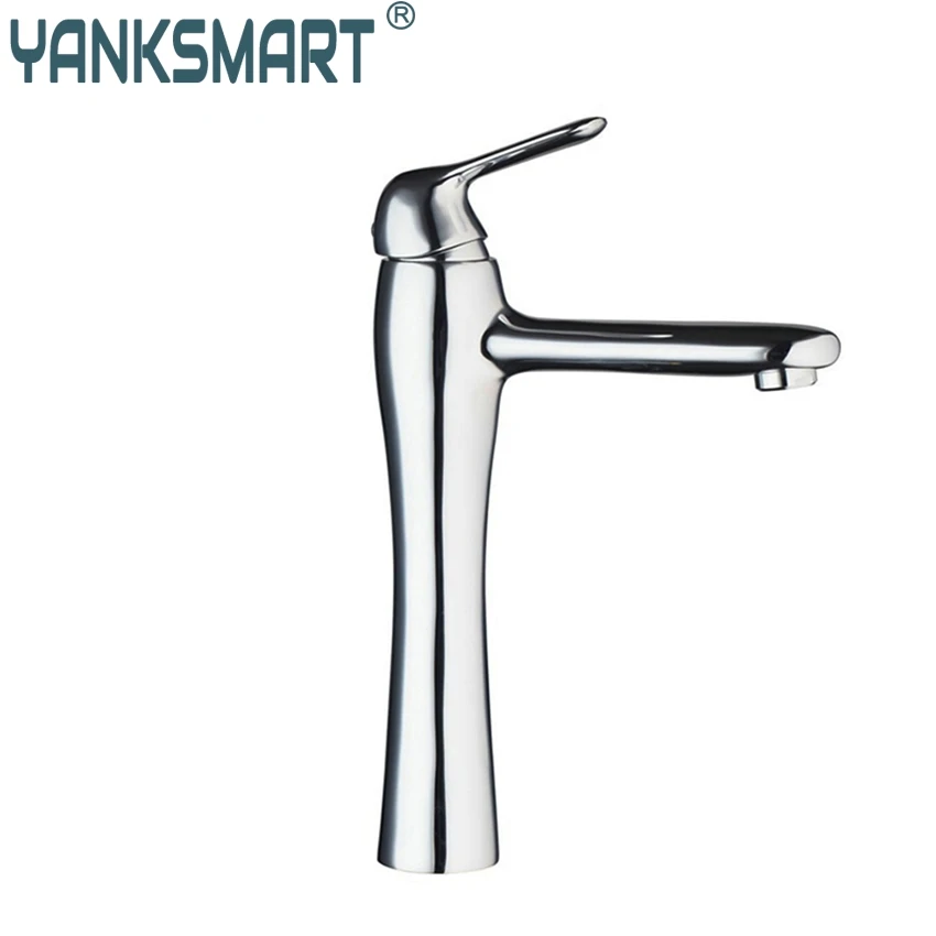 

YANKSMART Bathroom Basin Vessel Sink Mixer Hot/Cold Water Deck Mounted Single Handle Faucet Bathroom Chrome Basin Faucets Tap