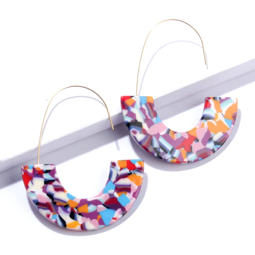 13 Donarsei Fashion ZA Crescent Leopard Acrylic Earrings For Women Boho Acetate C U Shape Drop Dangle Earrings Statement Jewelry - Окраска металла: 13