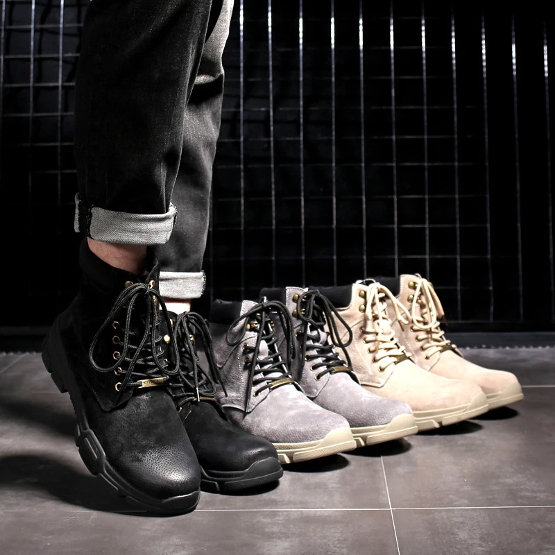 men's boots leather warm military big size Korean version of the British wind men |