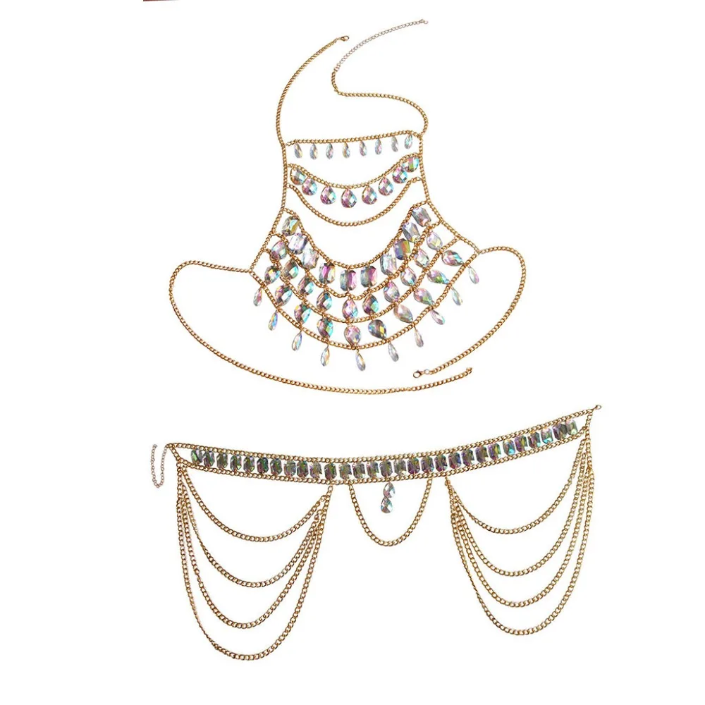Rhinestone Body Jewelry Women waist belt chain top bra Harness Summer Bikini water drop bodychain Festival | Украшения и