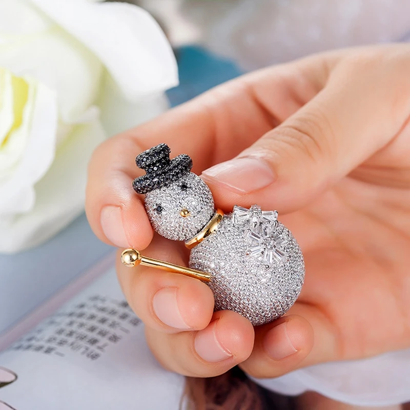 YP280 роскошная брошь в виде снеговика с кристаллами из циркония 925 пробы