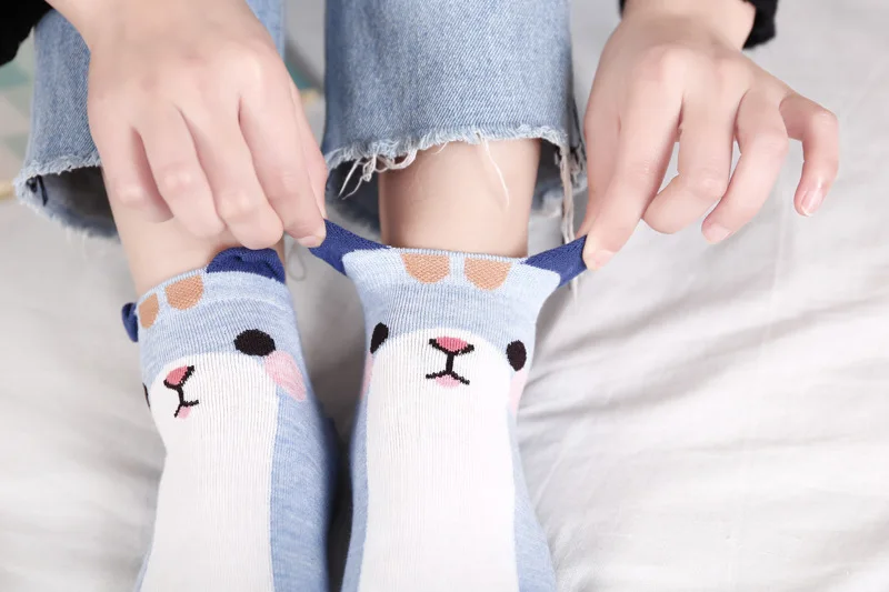 Носки Kawaii с животными, женские короткие носки из чесаного хлопка, лето, дизайн, harajuku, милые носки с 3D ушками, 5 цветов