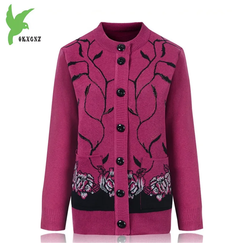 New Spring Women Knit Wool Jacket Middle aged Mother Sweater Cardigan Casual Tops Embroidery Loose Large Size Coat OKXGNZ A664 |