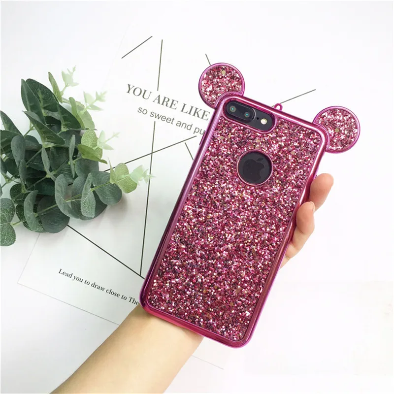 Роскошный мультфильм анимация 3D Уши мягкий чехол для телефона для iPhone XS Max X XR 5 5S SE 6 S 6s 7 8 6Plus 7Plus 8Plus чехол с блестками