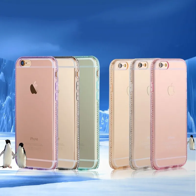 Блестящий Прозрачный блестящий чехол для iphone7 6 plus 5 со стразами из мягкого ТПУ