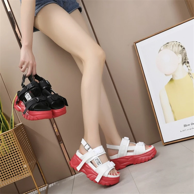 Sandalias mujer/Коллекция 2019 года летние босоножки на толстой подошве и высоком каблуке