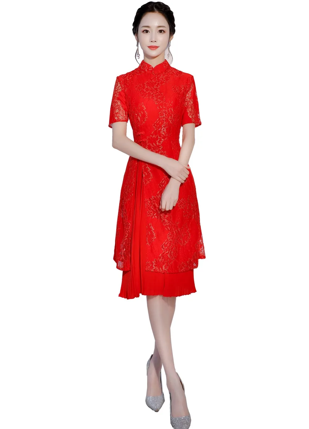

Шанхай история с коротким рукавом cheongsam платье китайское платье народный стиль платье Китайская традиционная одежда Кружева Qipao