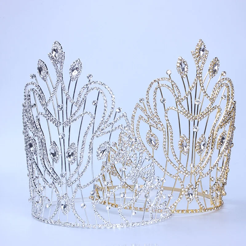 Диадемы и короны высотой 21 см, 8,3 дюйма для конкурсов Miss Universe, корона, стразы, большое растение, трендовая диадема, свадебные аксессуары для волос