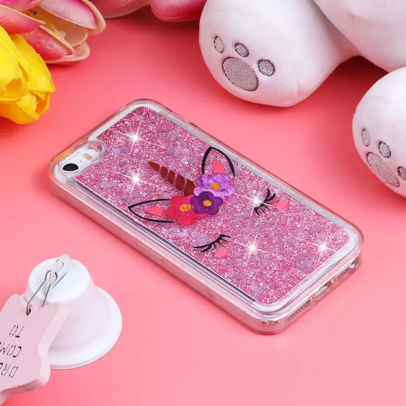 Case For iPhone 5 5s SE Protective Shell Glitter Shine Quicksand Flowing Liquid Unicorn Pattern Shockproof Back Cover Soft TPU |