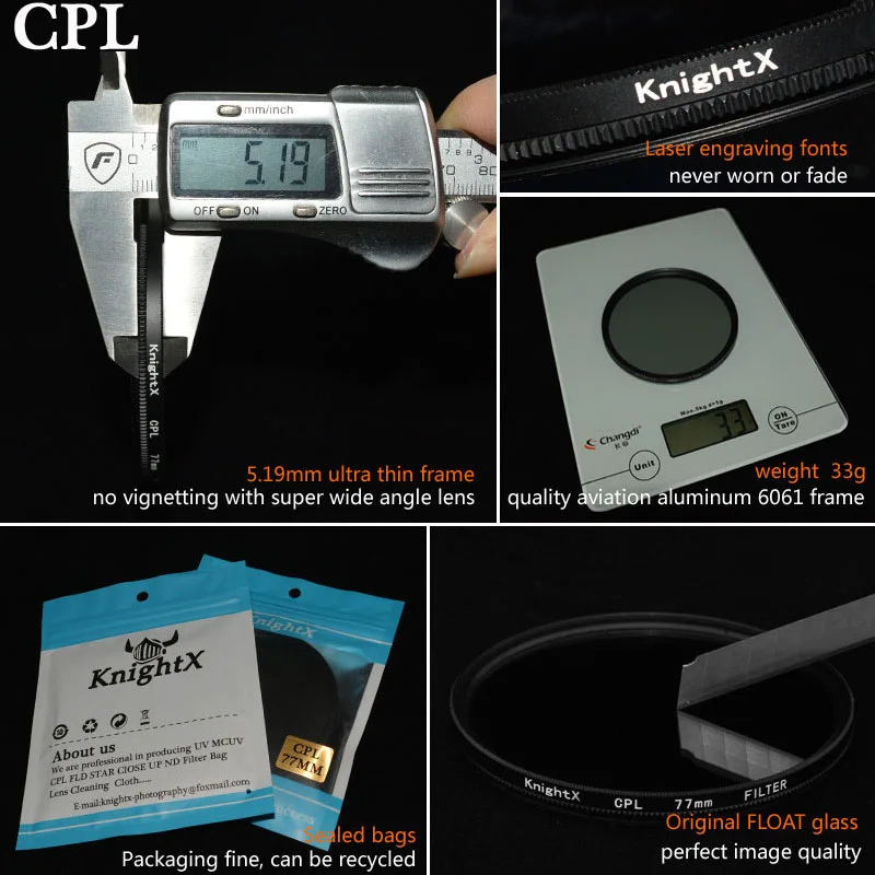KnightX поляризатор 49 мм 52 мм 58 мм 67 мм 77 мм cpl фильтр для Canon 650D 550D Nikon sony DSLR SLR объектив камеры d5200 d3300