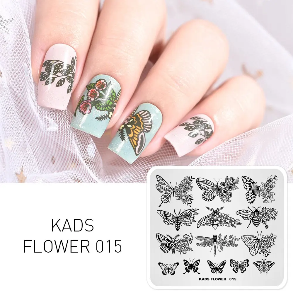 

KADS New Arrival Flower 015 Series Butterfly Style Design Manicure Flowers Plate Template Stencil Beauty Tools Nail Design Stamp