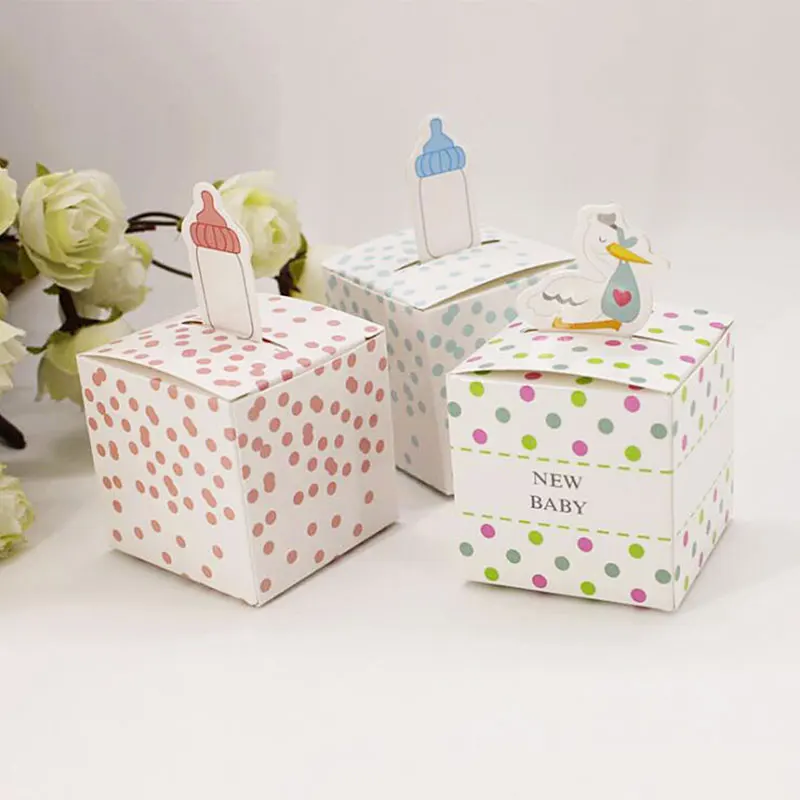 

10pcs New Baby Dot Paper Baby Shower Paper Gift Chocolate Box Birthday Party Decorations Kids Baby Bottle Candy Box Party Favor