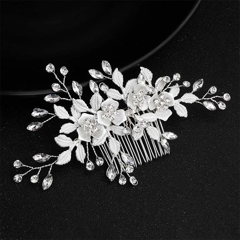 Hair Comb Miallo розовый цветок женский гребень для волос+ 2 шт. шпильки ручной работы свадебные аксессуары для волос хрустальные свадебные украшения для волос - Окраска металла: Hair Comb