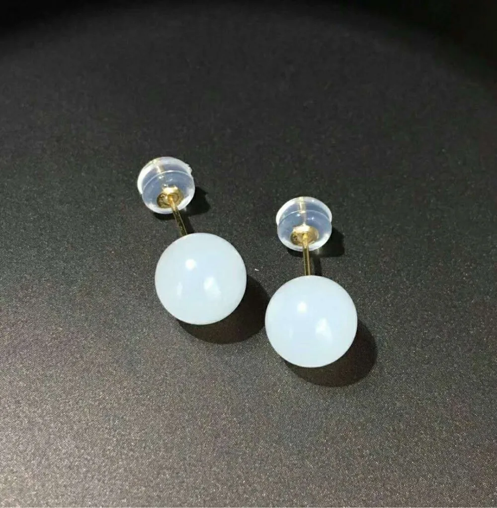 Hetian Baiyu 18K earrings Authentic Qinghai material sheep fat white jade h19# | Drop Earrings