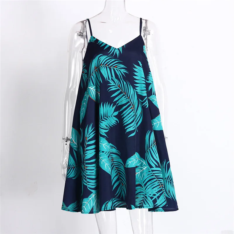 Женское платье с тропическим принтом на бретельках 2019 летнее Повседневное v