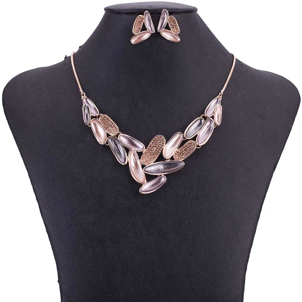 

MS1505067 Fashion Jewelry Sets High Quality Lead&Nickle Free RoseGold Plated Crystal Pendant Choker Necklace Bridal Jewelry