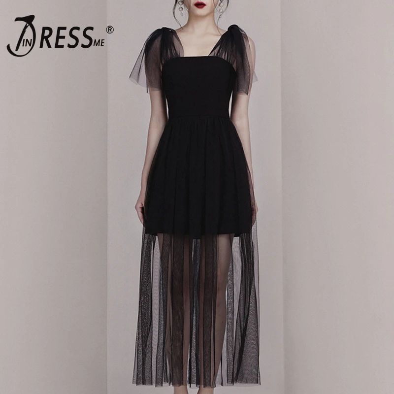 Женское Короткое платье INDRESSME летнее Сетчатое с расклешенными рукавами и