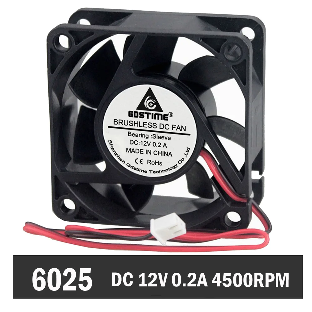 20 шт. Gdstime 6025 60 мм x 60 мм x 25 мм 2Pin 12 В DC бесщеточный вентилятор охлаждения для ПК Вентилятор охлаждения процессора компьютера