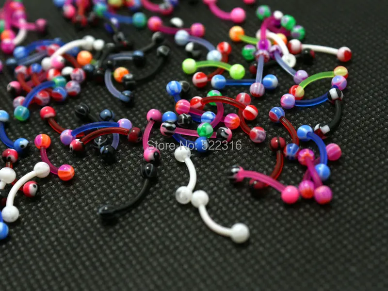 1 2*8*3/3 мм Ювелирные изделия для бровей Изогнутое Кольцо разных цветов дизайн 100 шт.