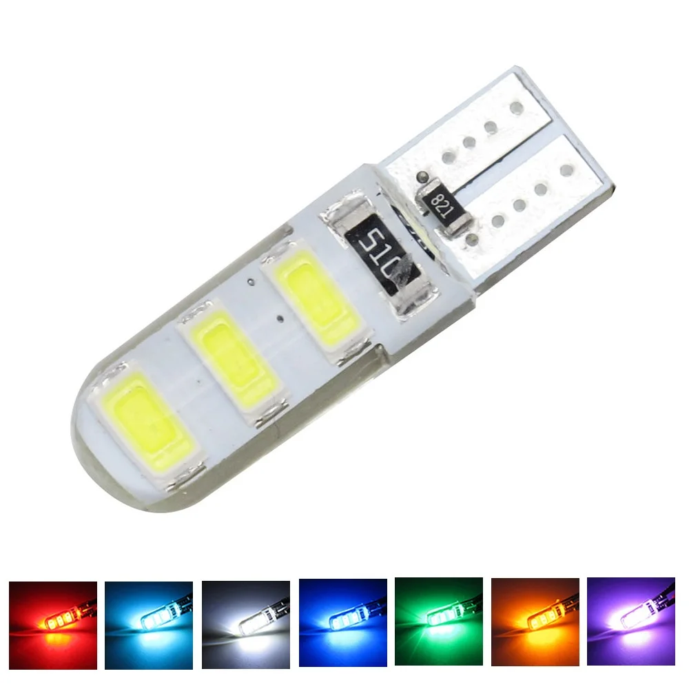 10 шт. T10 многоцветный силикагель лампы автомобилей 6 SMD 5730 салона Свет W5W LED Клин