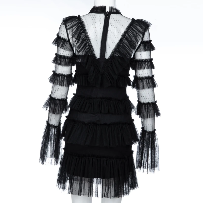 INDRESSME Women 2019 New Lace A-Line Full Sleeve Dress Mini Deep V Floral Sexy Bodycon Club Party Dresses Lady Fashion | Женская одежда