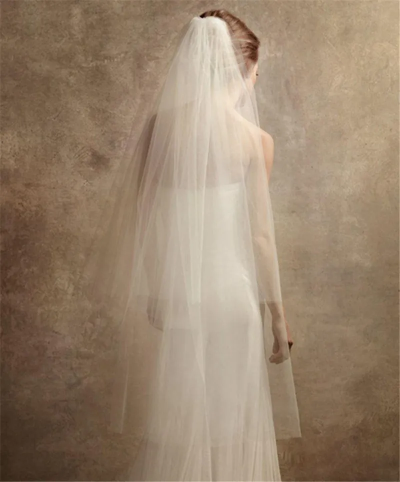 

Two Layers Wedding Veil with Comb Vintage Bridal Veils Cheap Fingertip Vei Cut Edge White Long Bridal Veils Wedding Party Veils