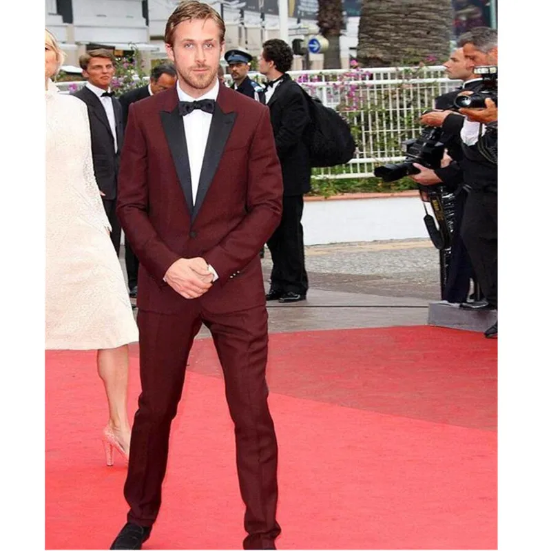 Мужские костюмы костюм для досуга темно бордовый смокинг пиджак свадебные