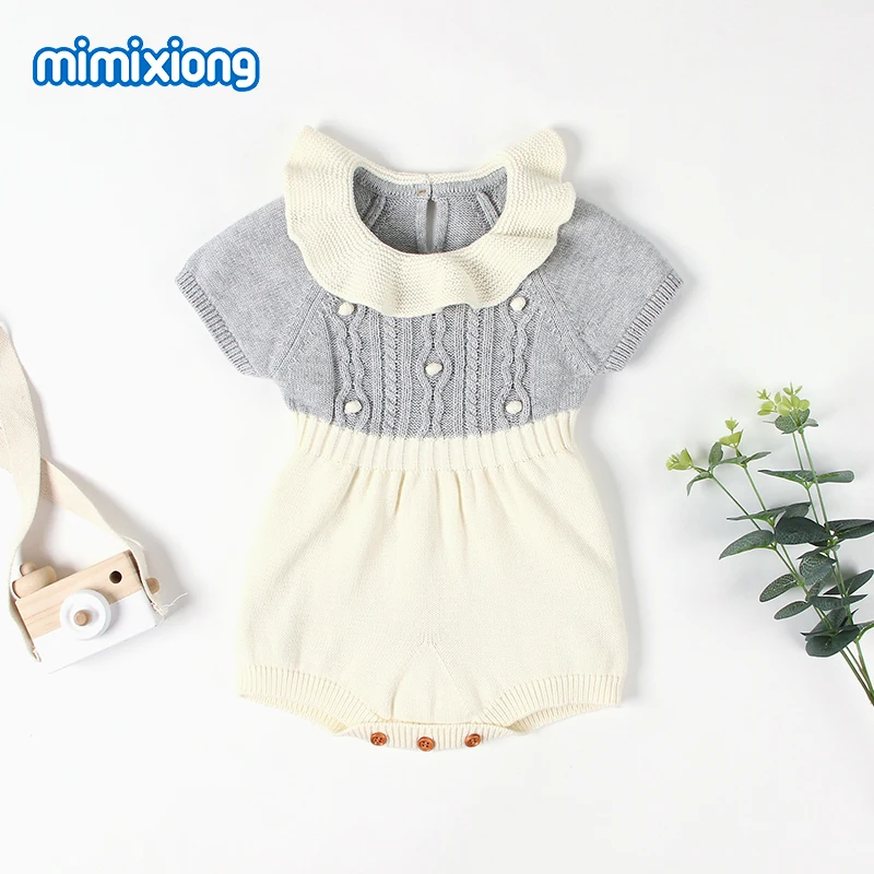 Комбинезоны для маленьких девочек короткий рукав для новорожденных Bebes Onesie топы Модные Детские вязаные комбинезоны для малышей Детская одежда комбинезоны для новорожденных