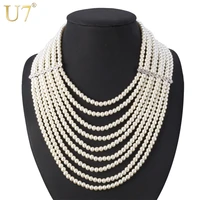 u7 multi layer simulated pearl necklace fashion jewelry african bead long necklace women wedding gift n406