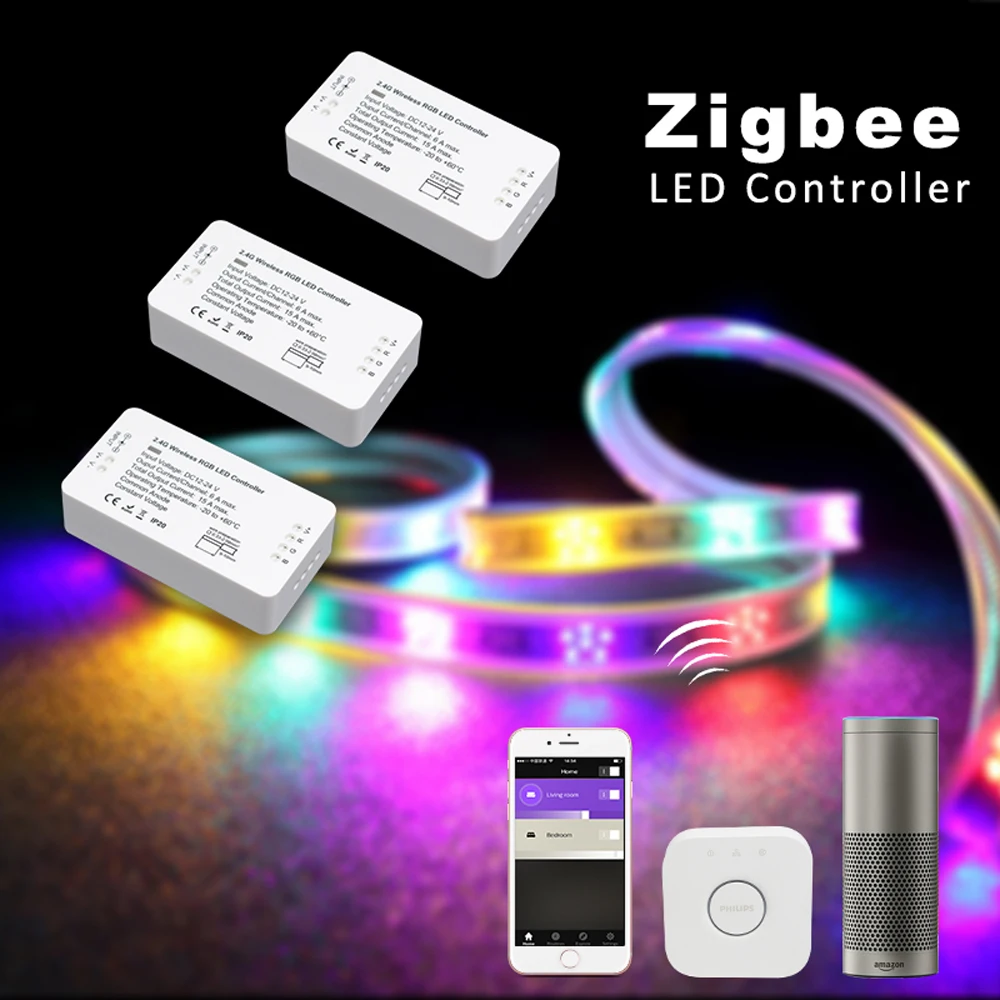 Контроллер Zigbee работает с основными мостами/шлюзами для светодиодной ленты RGBW/
