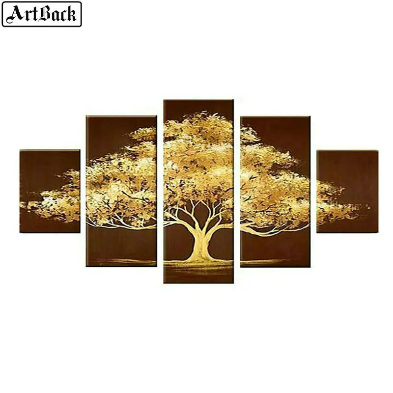 5 цветов Алмазная картина золотое дерево вид значок полное квадратное украшение