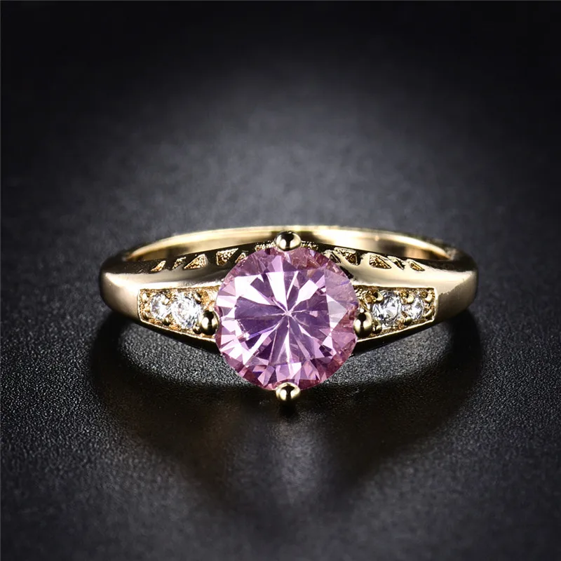 Женское кольцо для помолвки BUDONG розовое золотого цвета с кубическим цирконием R121