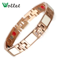 wollet jewelry magnetic stainless steel shell bracelet for women rose gold metallic color germanium infrared 4 in 1 ions