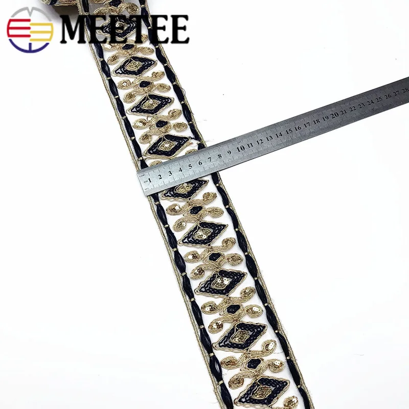2 метра Этническая золотая нить вышитая кружевная отделка блестки тесьма ленты