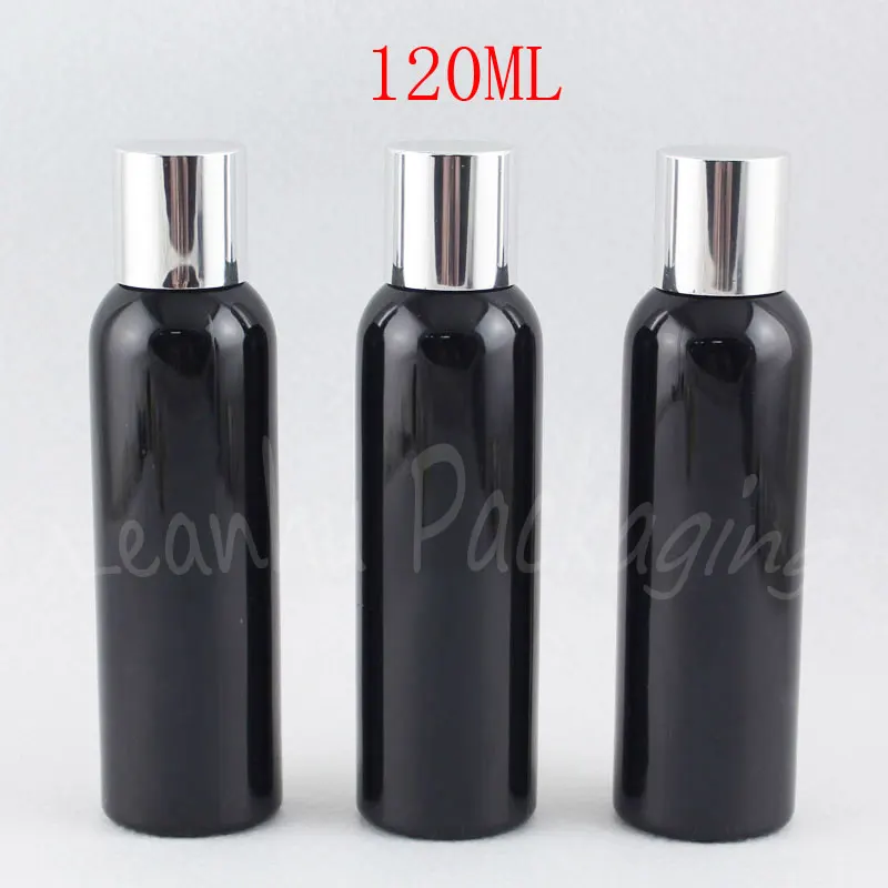 

120 мл черная круглая пластиковая бутылка с Серебряная винтовая крышка, 120CC тонер/лосьон упаковочная бутылка, пустой косметический контейнер