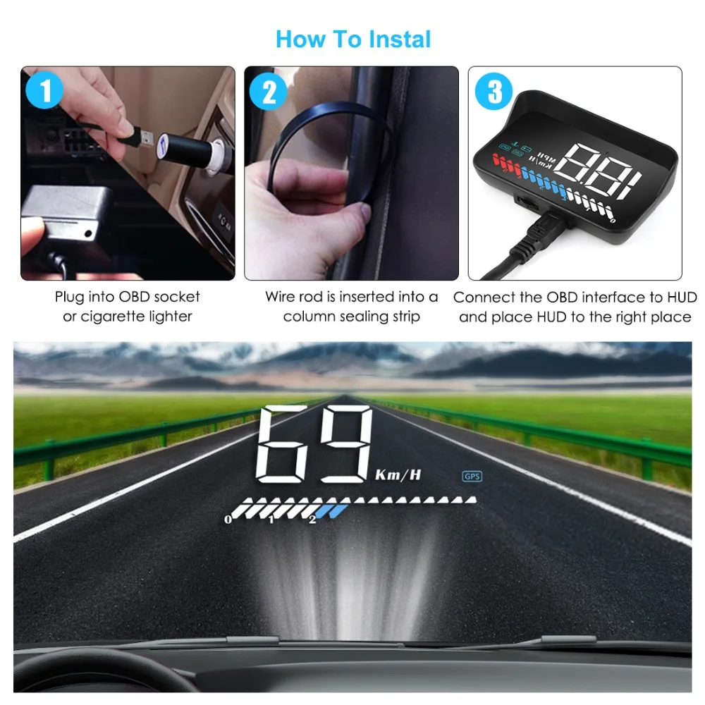 Автомобильный дисплей HUD OBD+ gps бортовой компьютер gps Спидометр лобовое стекло проектор кронштейн держатель Head Up дисплей Pantalla Coche