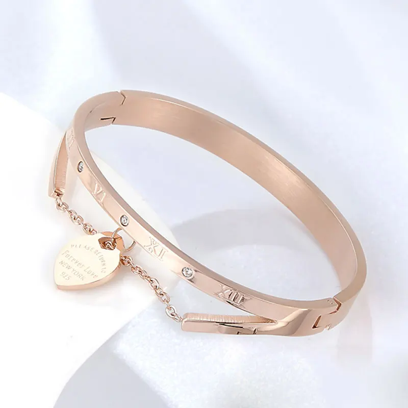 Rose Gold Красивая резьба «любовь навсегда» сердце образный браслет высшего качества титановая сталь женщина любовь бренд ювелирные изделия подарок Pulsera - Окраска металла: Rose Gold