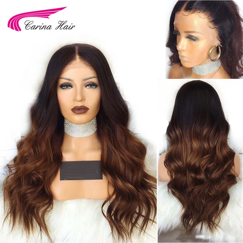 Carina Body Wave Lace Front Wigs with Baby Hair Remy Human Hair Wigs Pre-plucked Hairline Ombre Color Glueless Lace Wigs