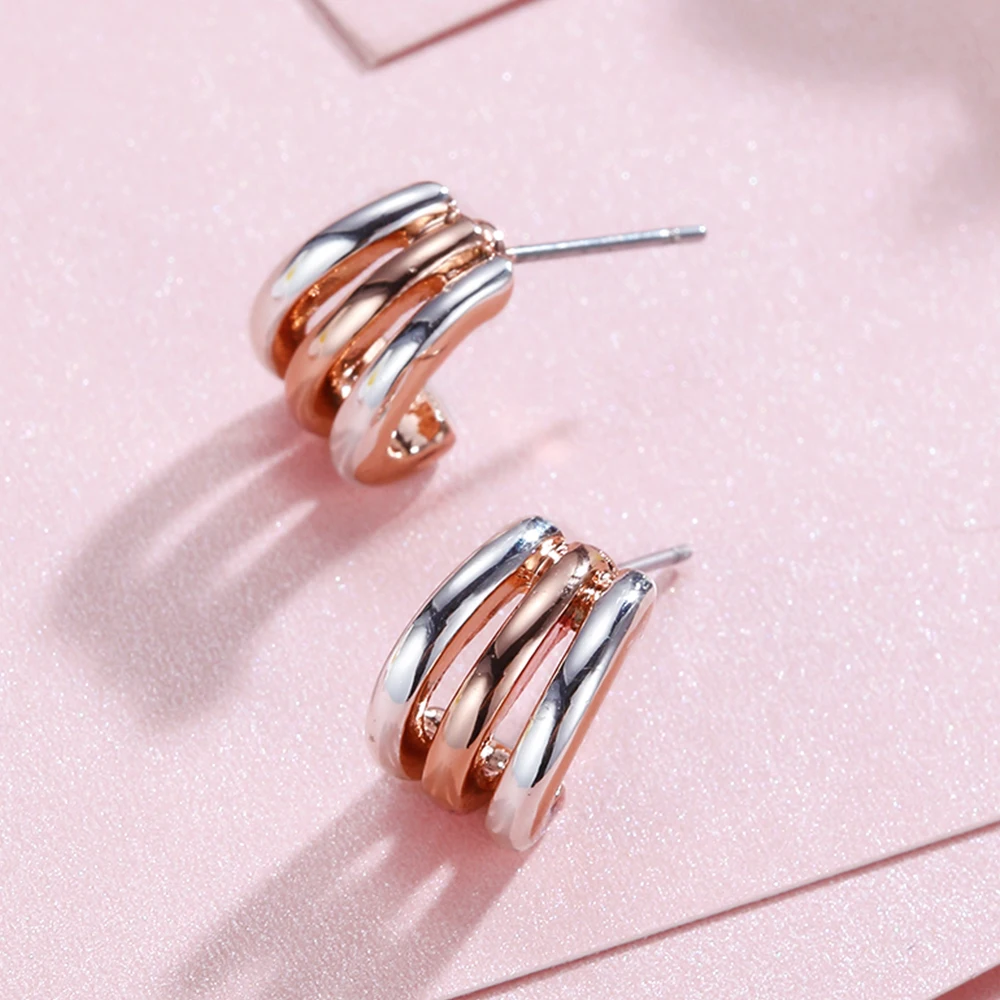 Viennois Korean Silver Color Stud Earrings for Women Triple Layers Semicircle Small Trendy Jewelry Wedding Party Gifts | Украшения и