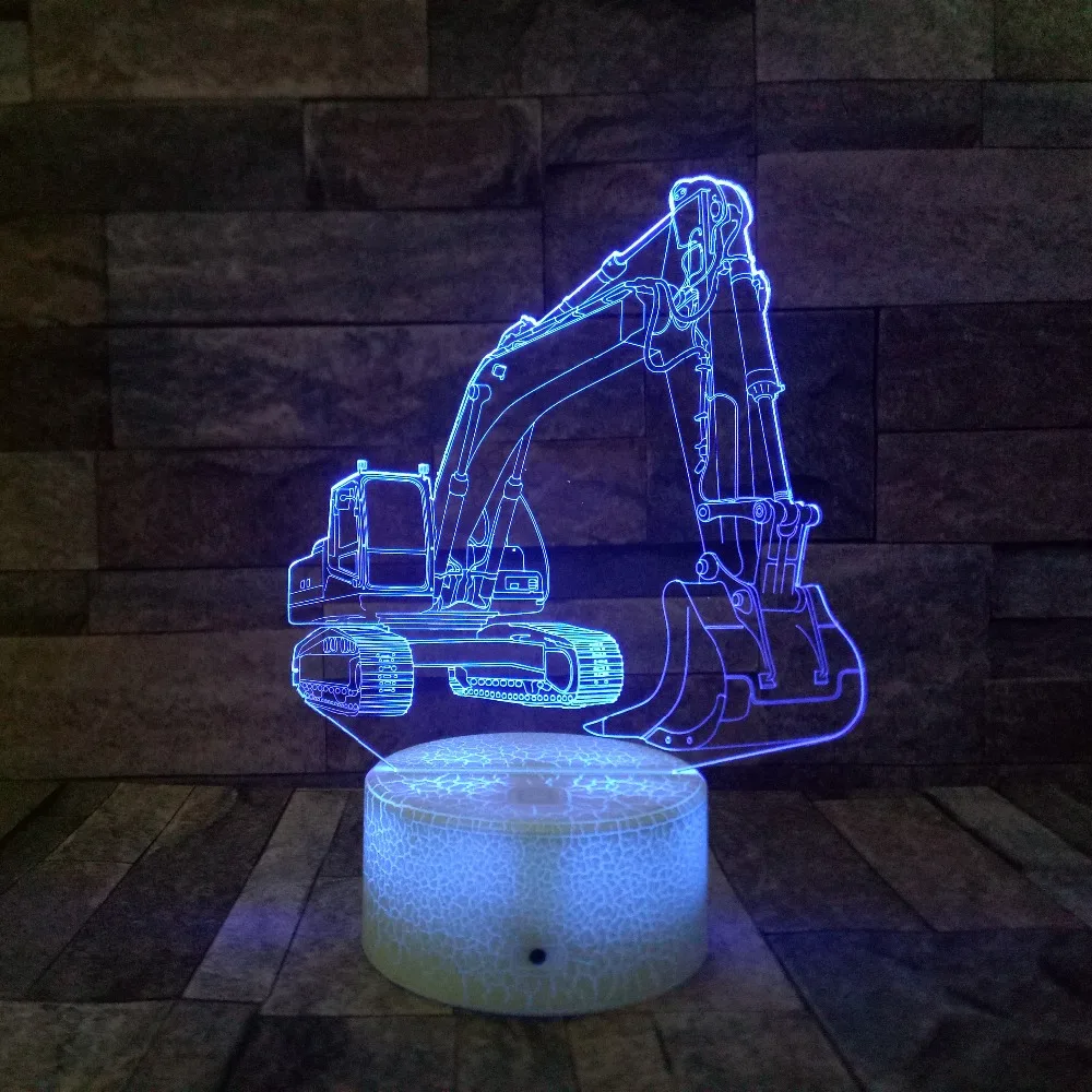 3D экскаватор ночник Иллюзия USB LED сенсорный Настольная лампа 7 видов цветов