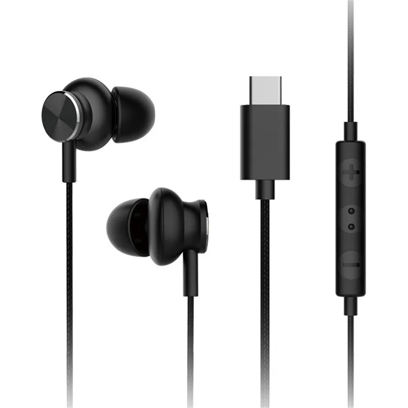Black headphone Проводные наушники-вкладыши типа C, стерео наушники с регулятором громкости, USB C, наушники с Экстра басами и микрофоном для Xiaomi, samsung, huawei - Цвет: Black headphone