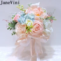 janevini pink rose articielle wedding flowers bridal bouquets artificial brooch women royal blue wedding bouquet bride holder
