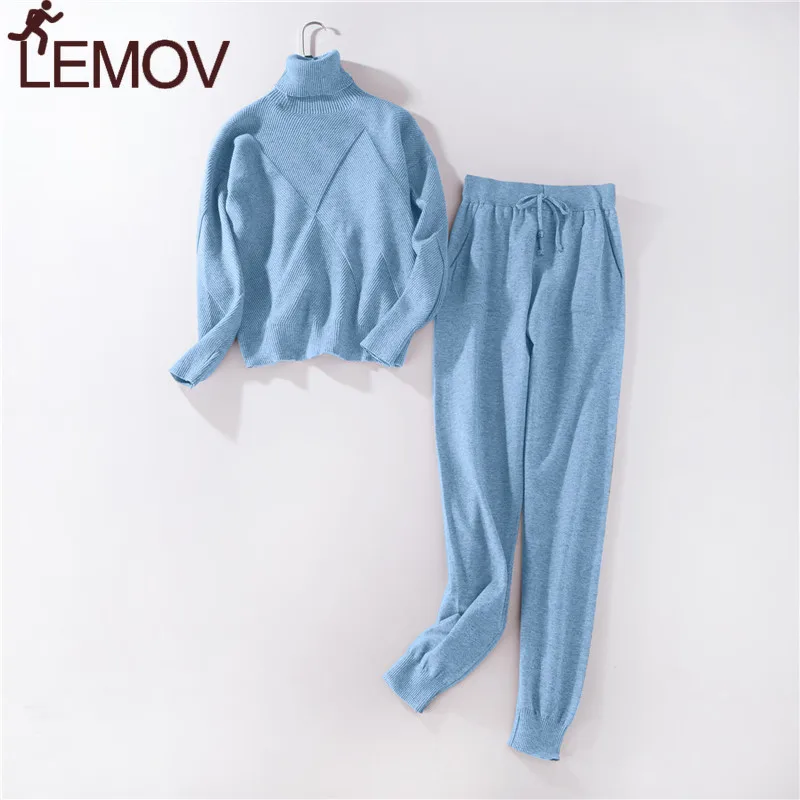 Осенне-зимний трикотажный спортивный костюм водолазка свитер повседневный