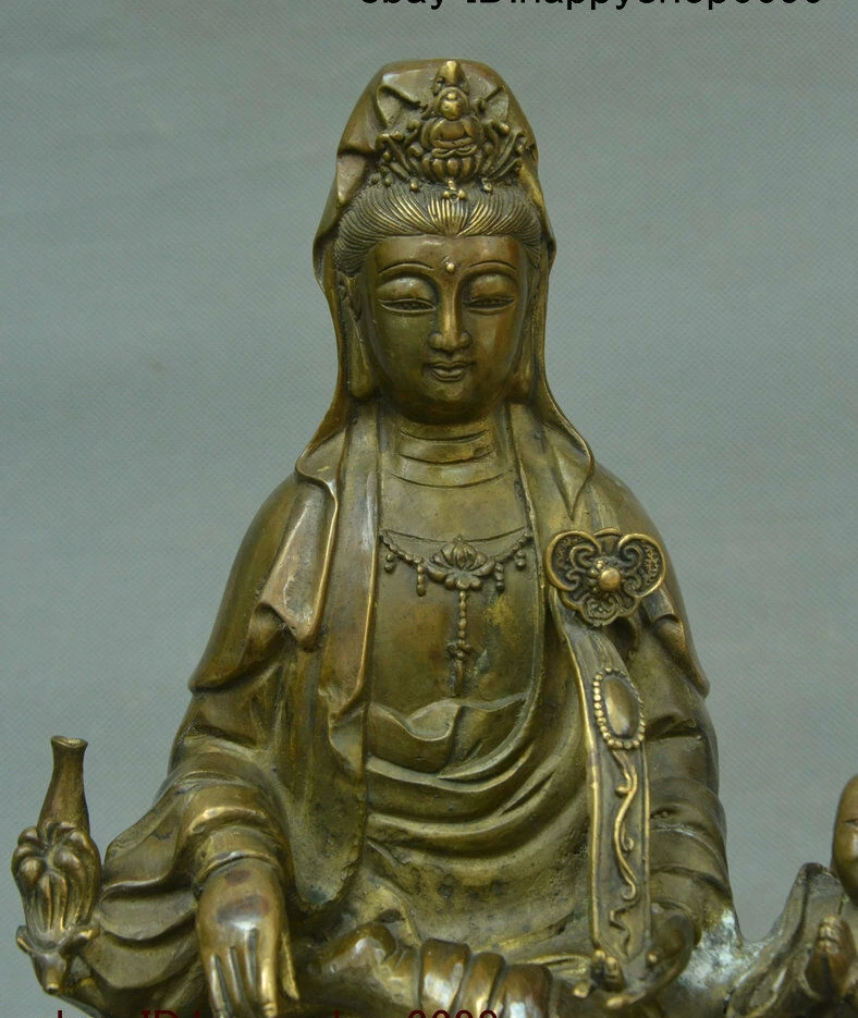 Old China Buddhism Bronze Free Kwan-yin Guan Yin Tong zi Boy Boddhisattva Statue | Дом и сад