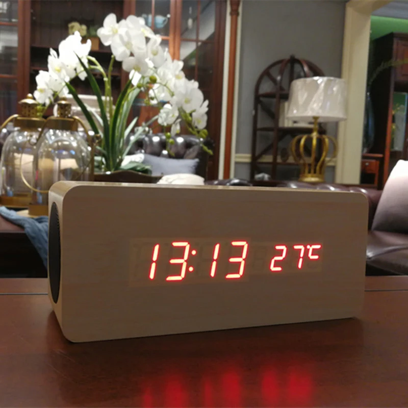 Контроль звуков температуры LED дисплей Будильник классический настольный радио